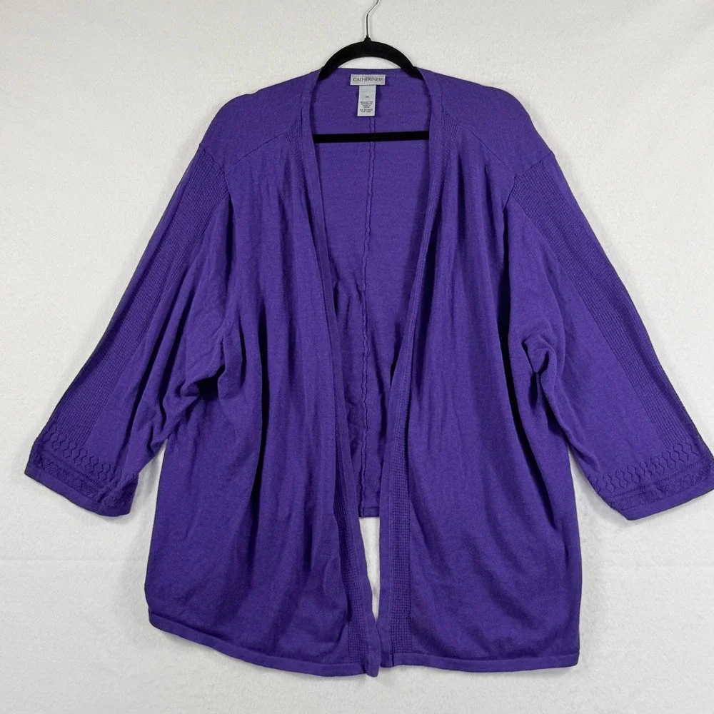 Catherines Cardigan Sweater Womens 3X Purple Open Front Knit Boho Classic
